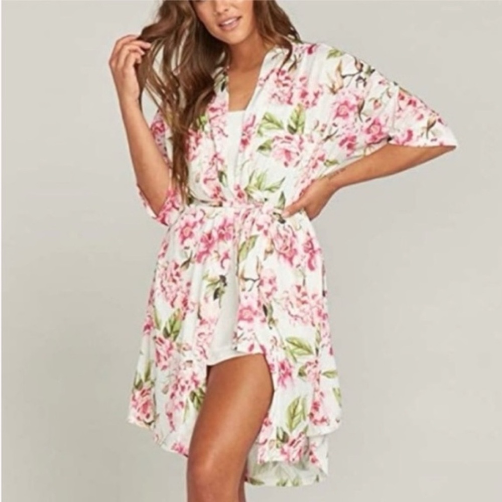 Show Me Your Mumu NEW Floral Robe Kimono Lightweight Pijama Belt Roses Pink OS 2